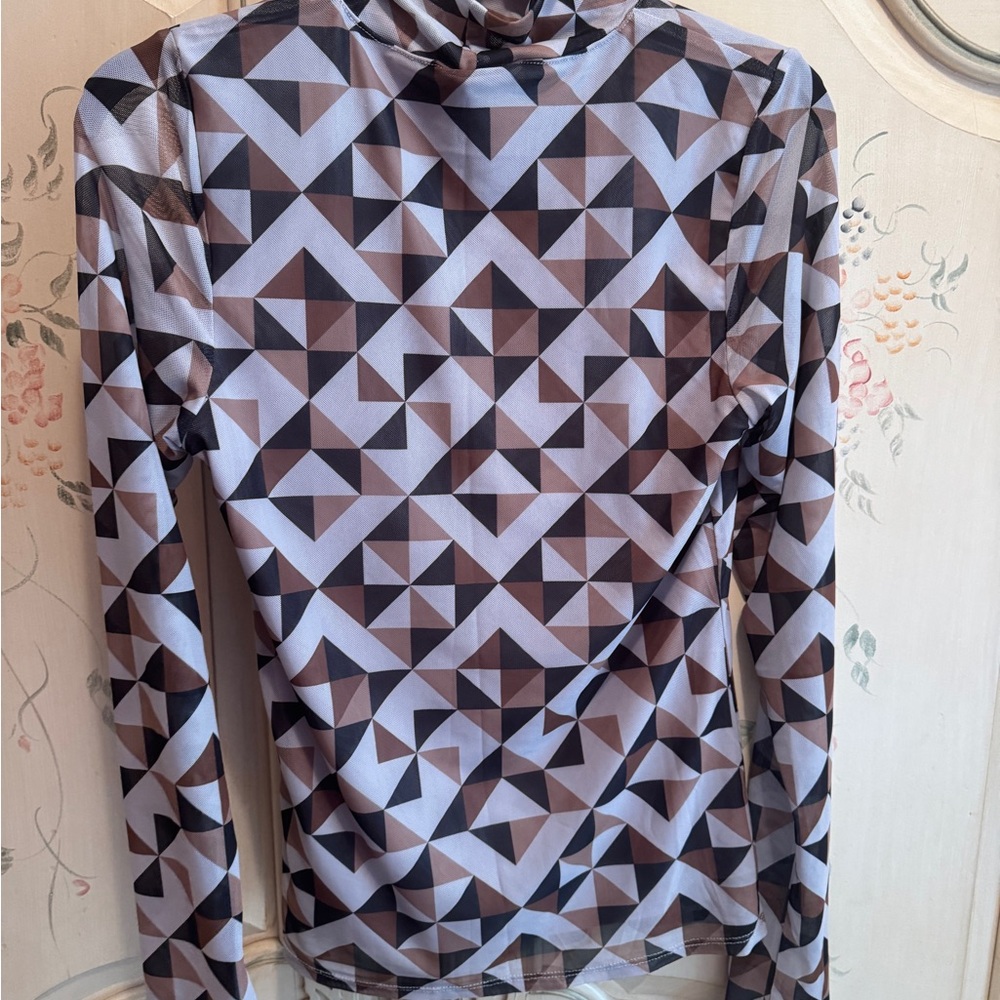 Black and Brown Graphic Fitted Bodysuit Blouse